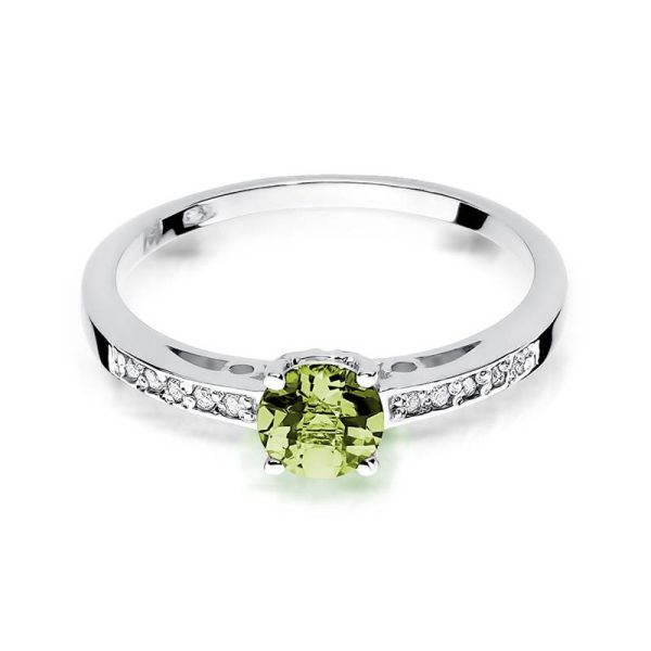 Anillo de oro de 14 quilates con olivino de 0,60 ct y 10 diamantes de 0,05 ct