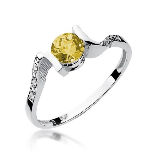 Anillo de Oro de 14kt con Citrino 0,50 ct y 6 Diamantes 0,03 ct