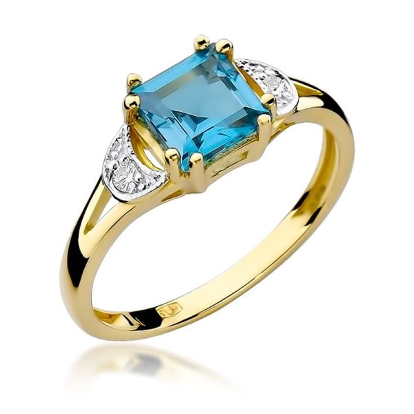 Anello In Oro 14kt con Topazio 1,40 ct e 2 Diamanti 0,06 ct