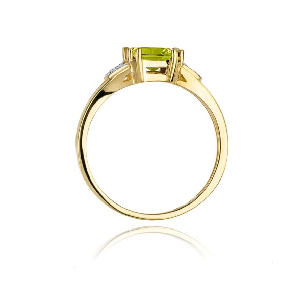 Anillo de Oro de 14 ct con Olivino 1,10 ct y 2 Diamantes 0,06 ct