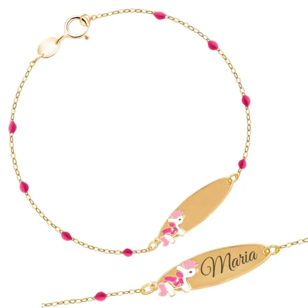 Sterling Silver Rosary Bracelet with Enameled Unicorn and Engravable Platelet